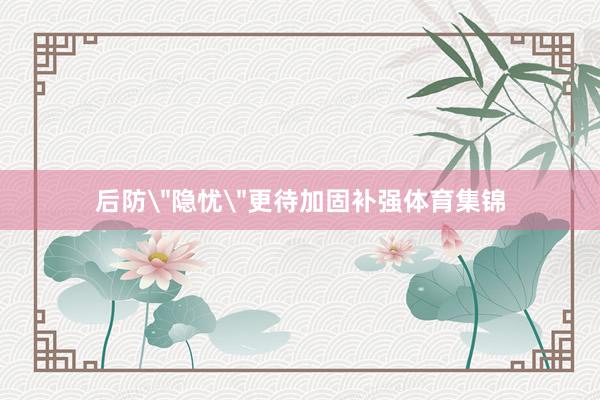 后防＂隐忧＂更待加固补强体育集锦